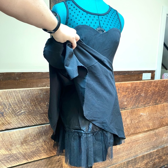 Vintage Y2K Delias Semi Formal Skater Dress w/ Polka Dot Mesh & Goth Vibes - Picture 4 of 10